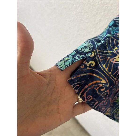 R-options Mens Blue and Green Batik Pattern Button Down Shirt Size XL - Picture 4 of 9